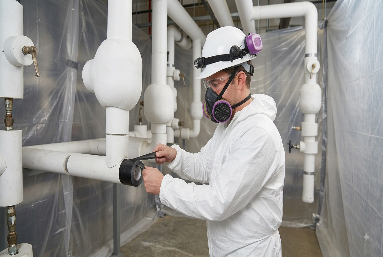 Worker performing industrial hazardous material abatement
